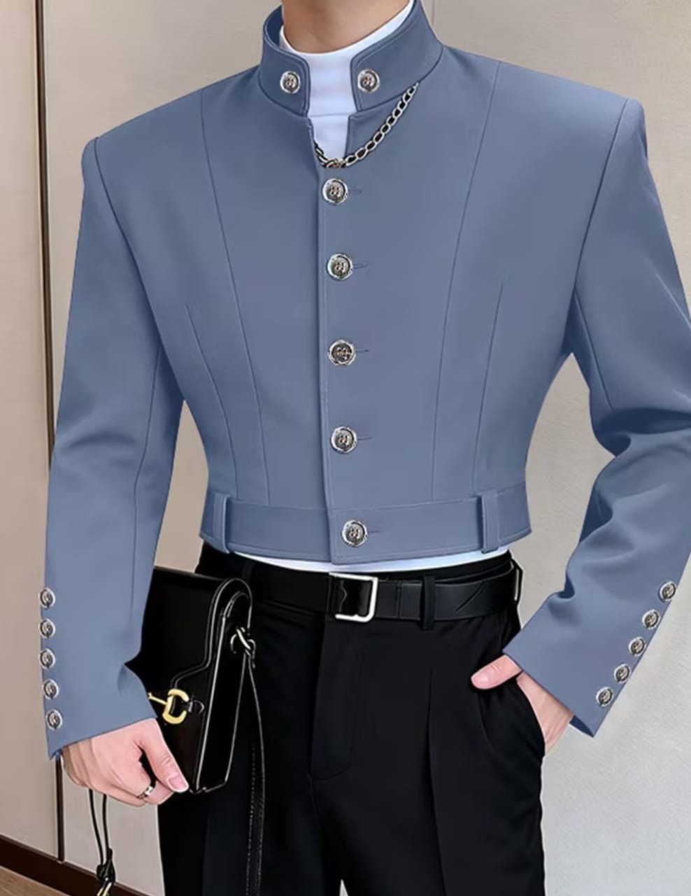 Man blue suit, cotton fabric